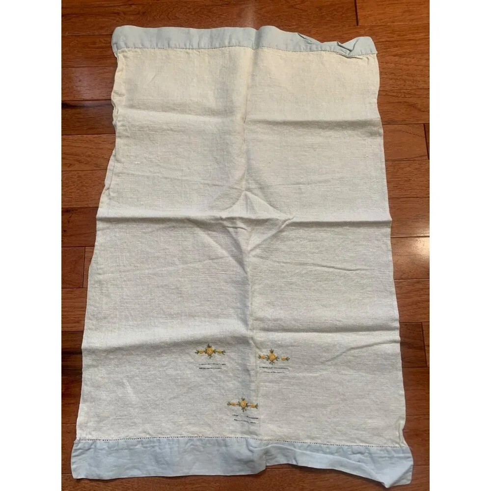Vintage Hand Embroidered Linen Towel Yellow Rose Trim 16